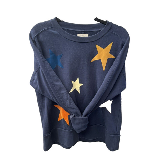 Miles(s) By MADEWELL Women SZ M Sweatshirt Pullover Faux Leather Stars Crew Neck - Picture 11 of 11
